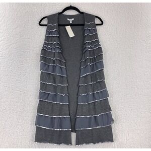 Cache Cardigan Womens Small Gray Sequins Tiered‎ Open Front Sleeveless Lace New